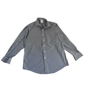 Brooks Brothers Extra Slim Fit Gingham Cotton Dress Shirt Black White 17-34